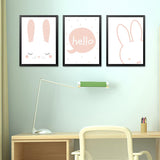 Kids Bunny Rabbit Hello Quote Gifts Girl Wall Art Canvas Decorative Pictures Poster Print Wall Art Room Kids Decor