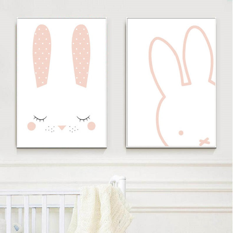 Kids Bunny Rabbit Hello Quote Gifts Girl Wall Art Canvas Decorative Pictures Poster Print Wall Art Room Kids Decor