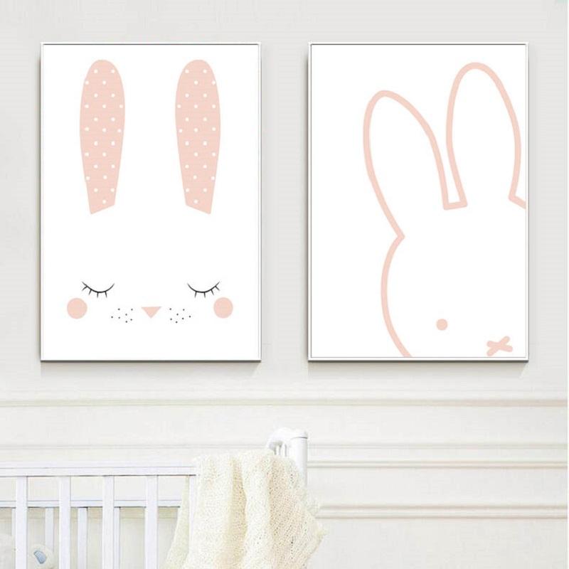 Kids Bunny Rabbit Hello Quote Gifts Girl Wall Art Canvas Decorative Pictures Poster Print Wall Art Room Kids Decor