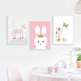 Kids Unicorn Bunny Rabbit Lovely Quote Gifts Girl Wall Art Canvas Decorative Pictures Poster Print Wall Art Room Kids Decor