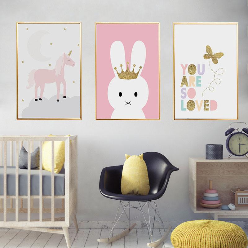 Kids Unicorn Bunny Rabbit Lovely Quote Gifts Girl Wall Art Canvas Decorative Pictures Poster Print Wall Art Room Kids Decor