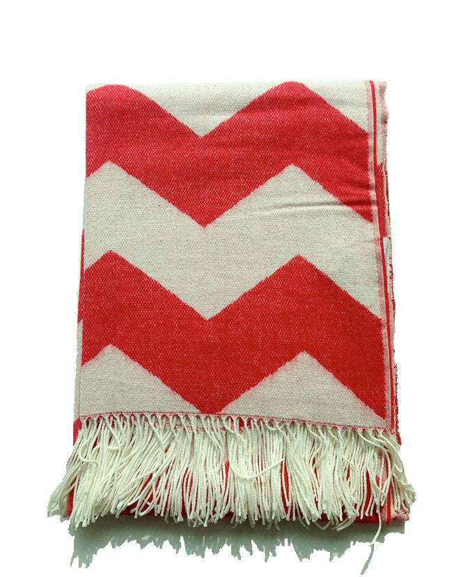 Throw Blanket - Red and White Chevron Zig Zag Pattern