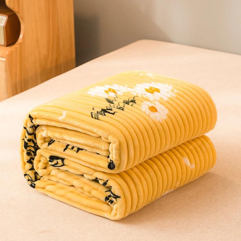 Chamomile Yellow Ribbed Plush Throw Blanket