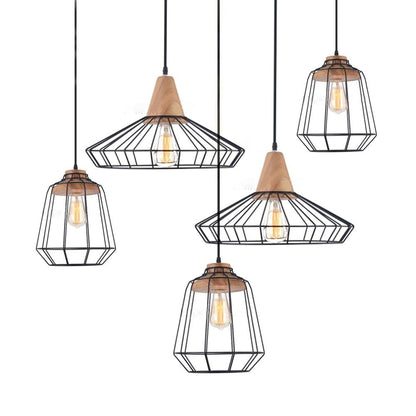 Sangkar Metal Cage Pendant Light With Wood Base