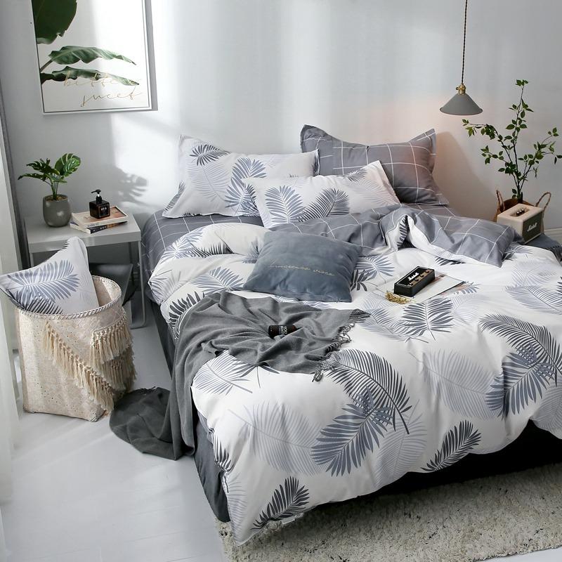 Grey Palm Leaf Bedding Set