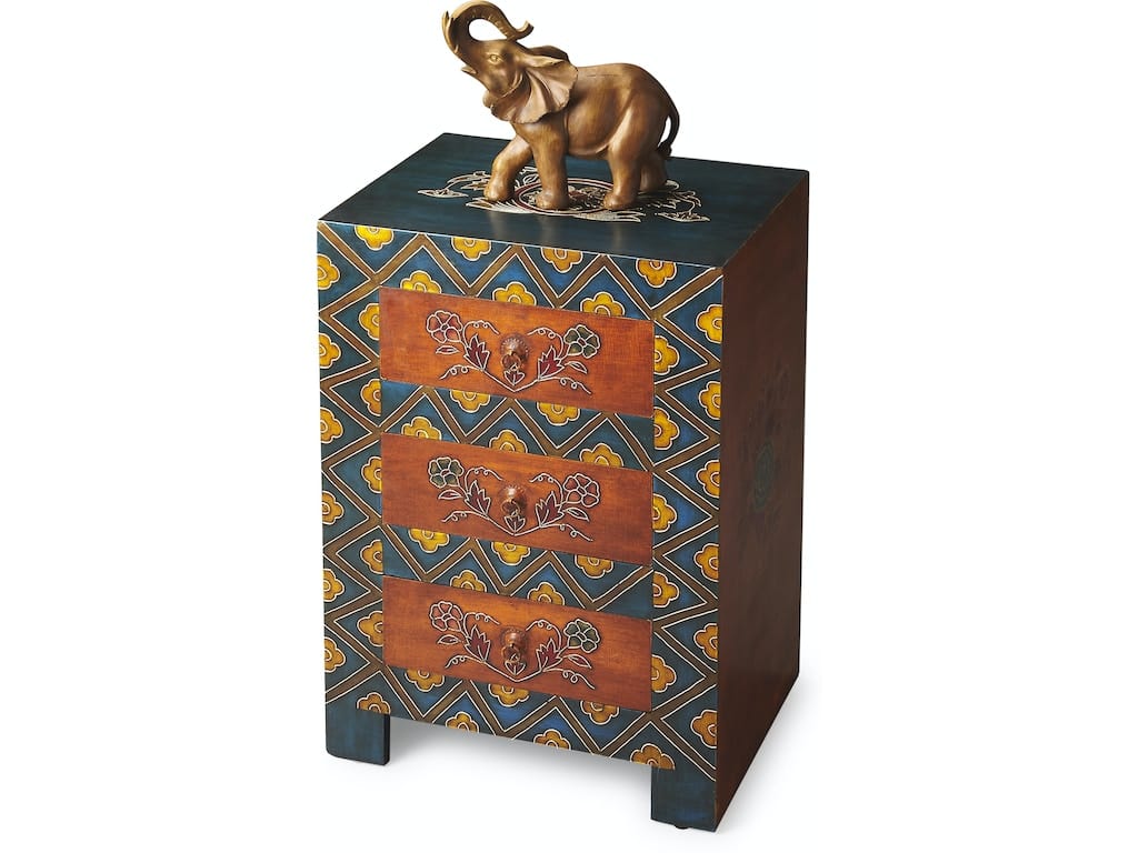 Exotic Hand Painted 3 Drawer Accent Chest