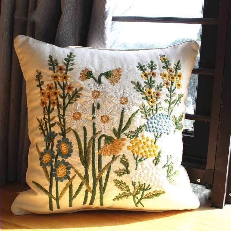 Floral Embroidered Cushion Cover