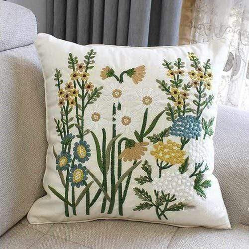 Floral Embroidered Cushion Cover