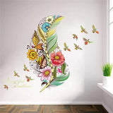 3D Feather with Flying Birds Wall Sticker