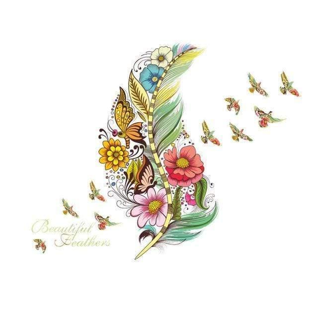 3D Feather with Flying Birds Wall Sticker