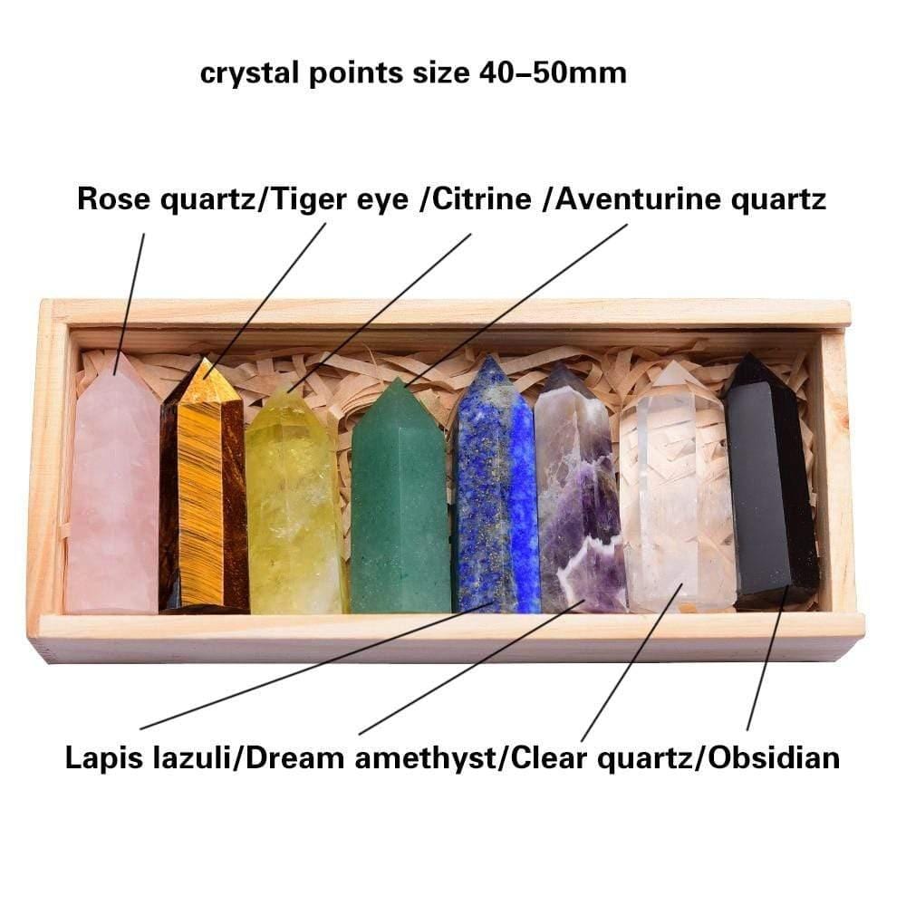 8 Reiki Chakra Crystals in Wooden Box