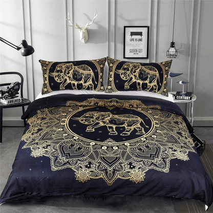 Golden Mandala Elephant Bedding Set 3pcs