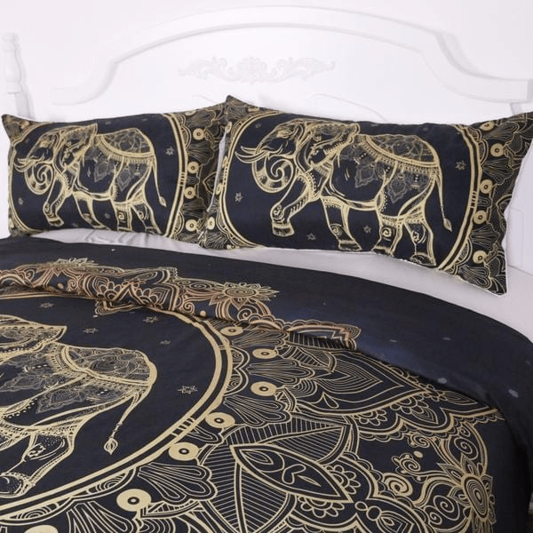 Golden Mandala Elephant Bedding Set 3pcs