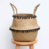 Pom Pom Seagrass Foldable Storage Basket