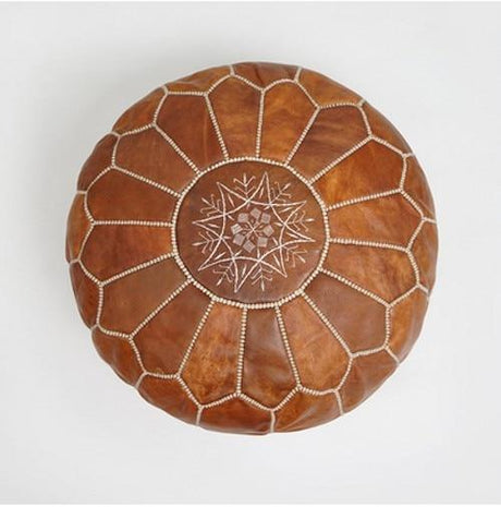 Handmade Genuine Leather Moroccan Pouf Unstuffed