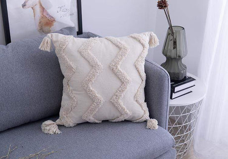 Tassels Beige Pillow Cover