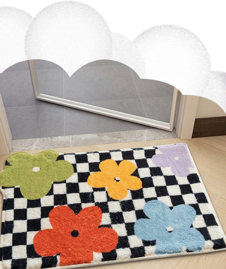 Checked Floral Bath Mat