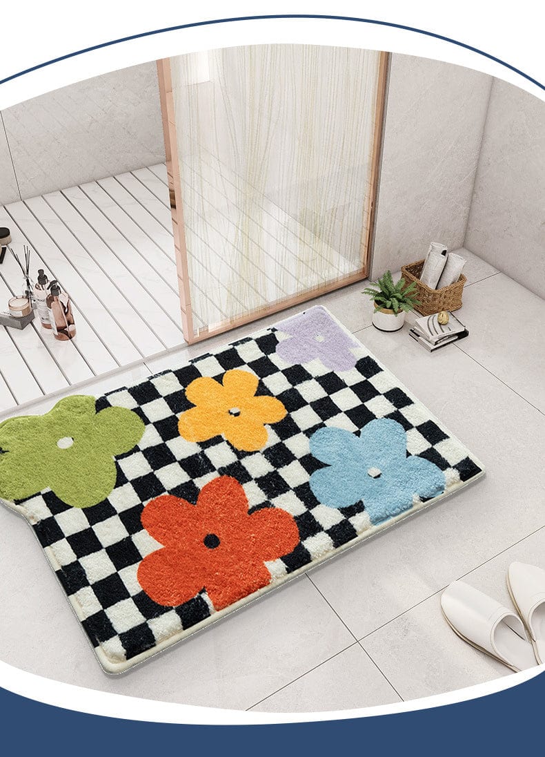 Checked Floral Bath Mat