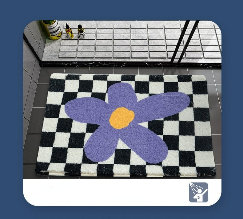 Checked Floral Bath Mat