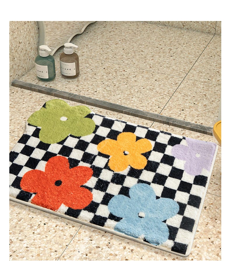 Checked Floral Bath Mat