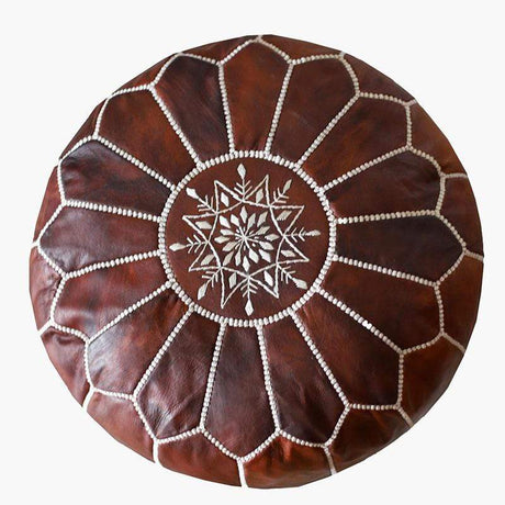 Handmade Genuine Leather Moroccan Pouf Unstuffed