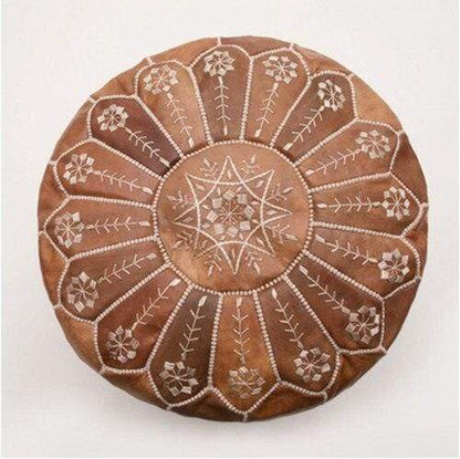 Handmade Genuine Leather Moroccan Pouf Unstuffed