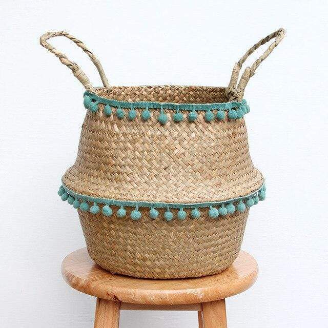 Pom Pom Seagrass Foldable Storage Basket