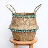 Pom Pom Seagrass Foldable Storage Basket