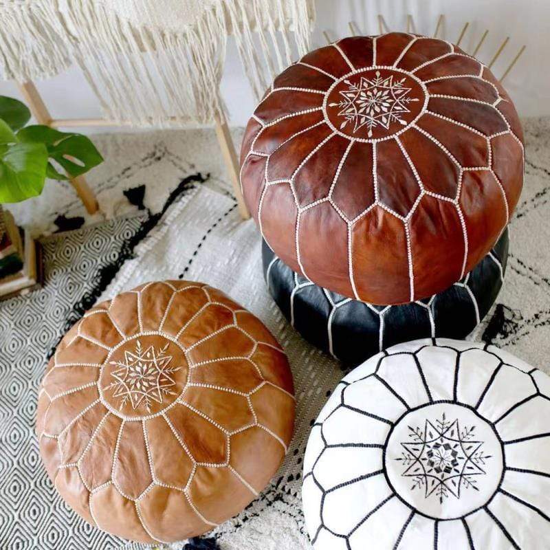 Handmade Genuine Leather Moroccan Pouf Unstuffed
