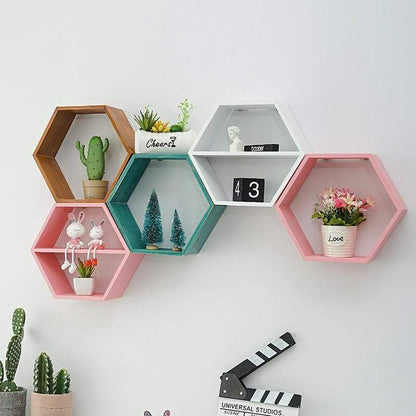 Hexagon Shaped Wooden Shelf