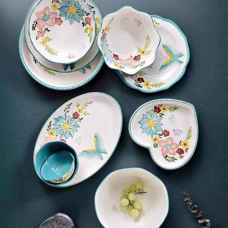 Nordic Style Floral Plates Set