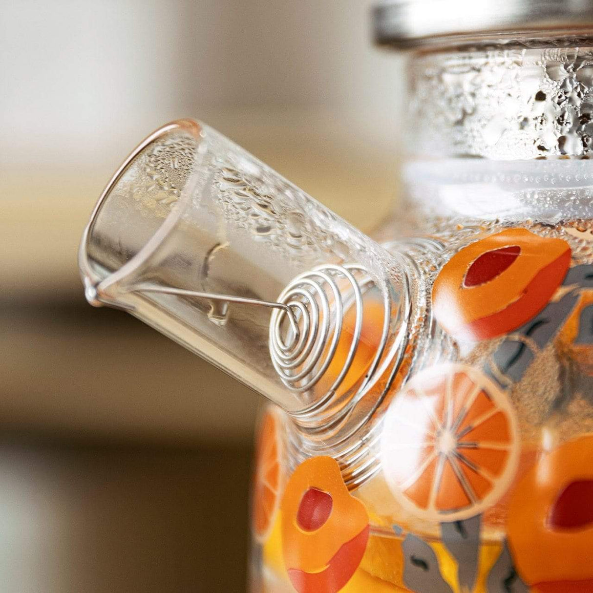 Peaches and Oranges Glass Kettle and Cup