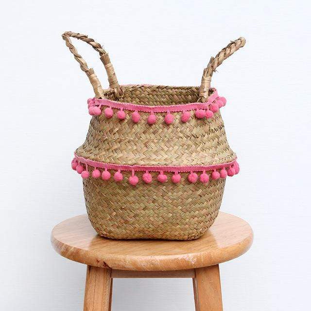 Pom Pom Seagrass Foldable Storage Basket