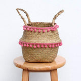 Pom Pom Seagrass Foldable Storage Basket