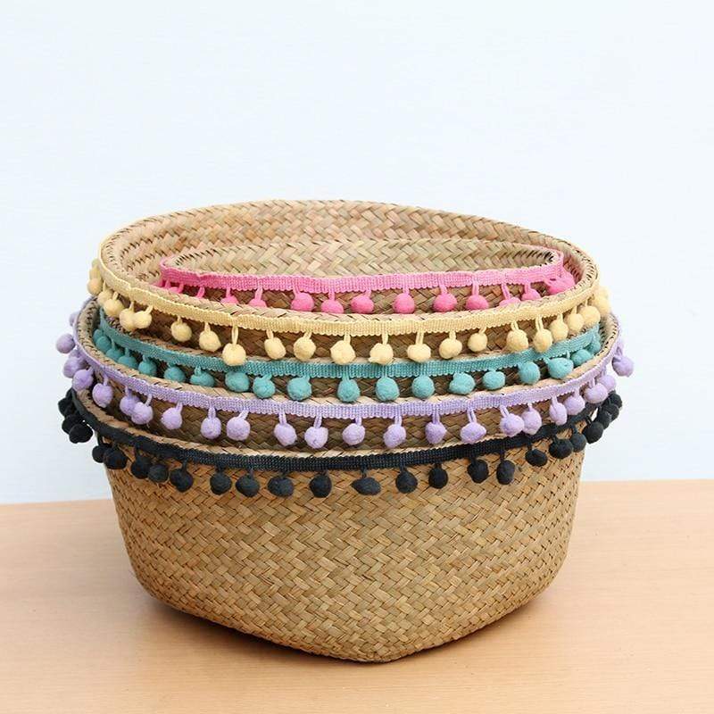 Pom Pom Seagrass Foldable Storage Basket