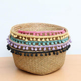 Pom Pom Seagrass Foldable Storage Basket