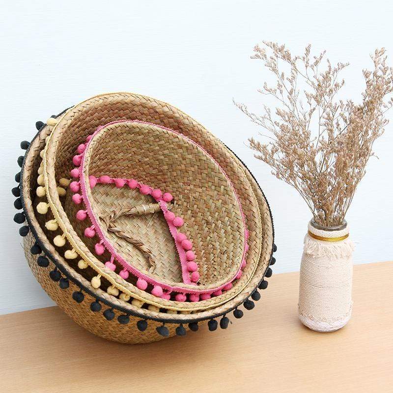 Pom Pom Seagrass Foldable Storage Basket