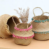 Pom Pom Seagrass Foldable Storage Basket
