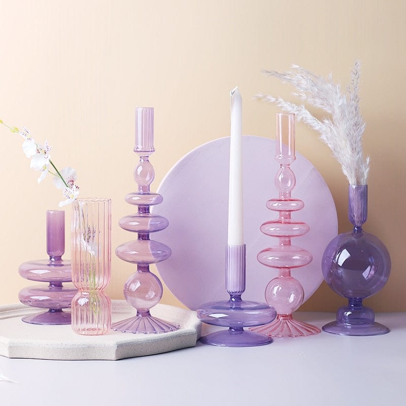 Purple and Pink Glass Candle Holders