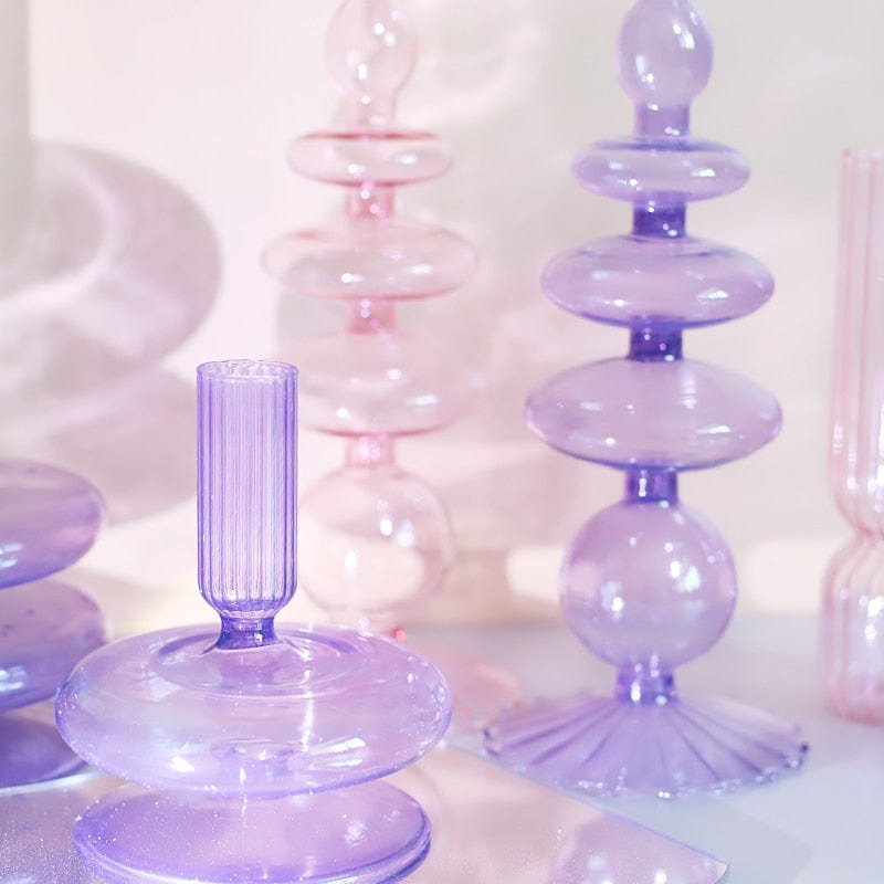 Purple and Pink Glass Candle Holders