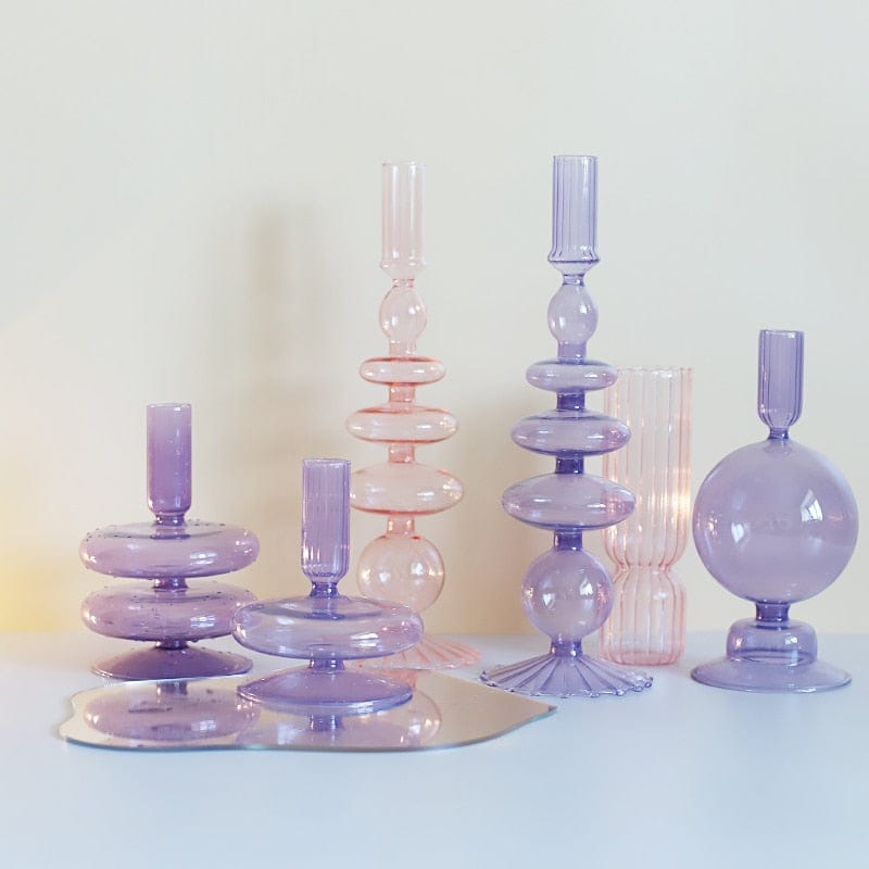 Purple and Pink Glass Candle Holders