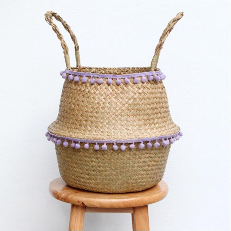Pom Pom Seagrass Foldable Storage Basket