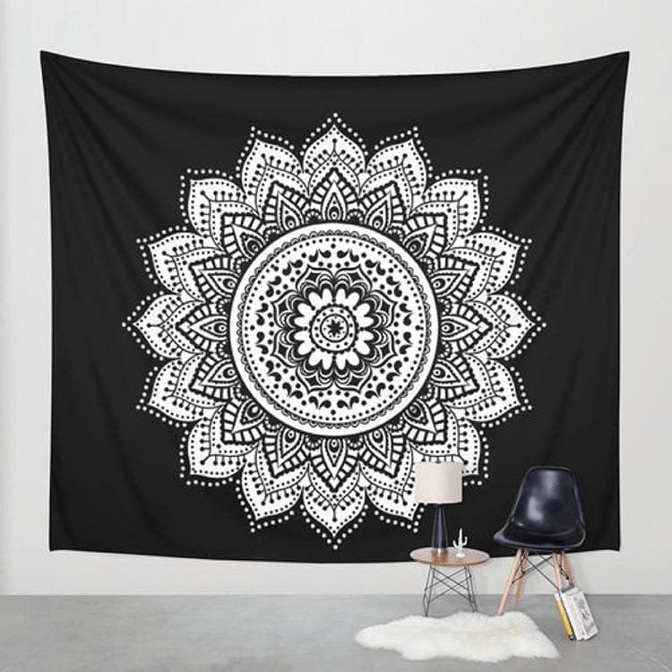 Black and White Mandala Tapestry