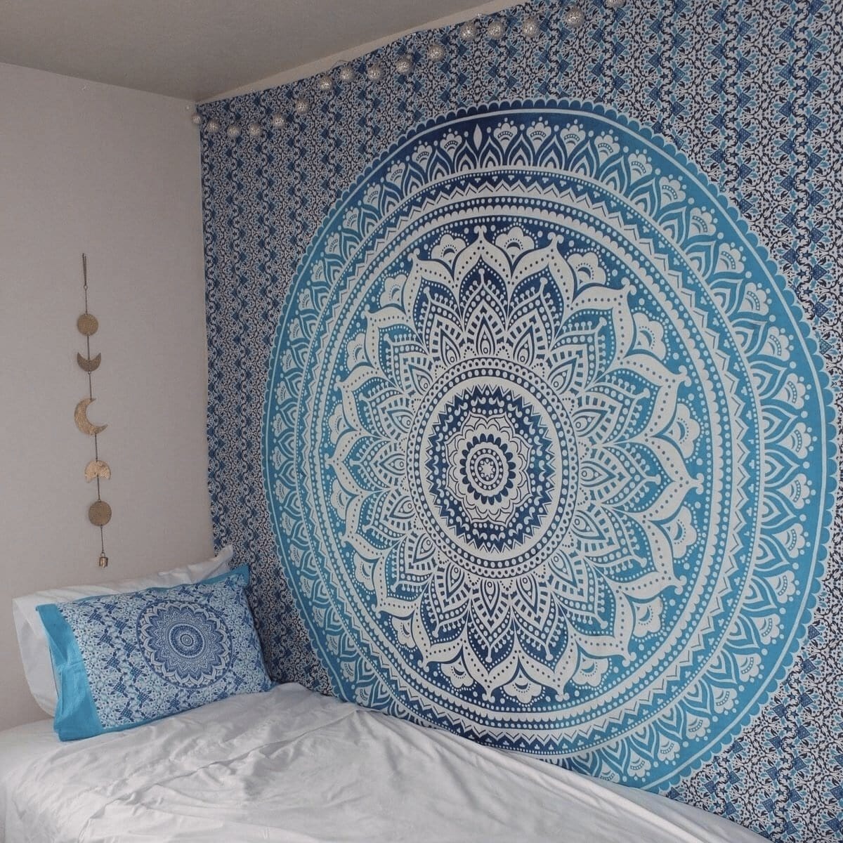 Blue and White Mandala Tapestry