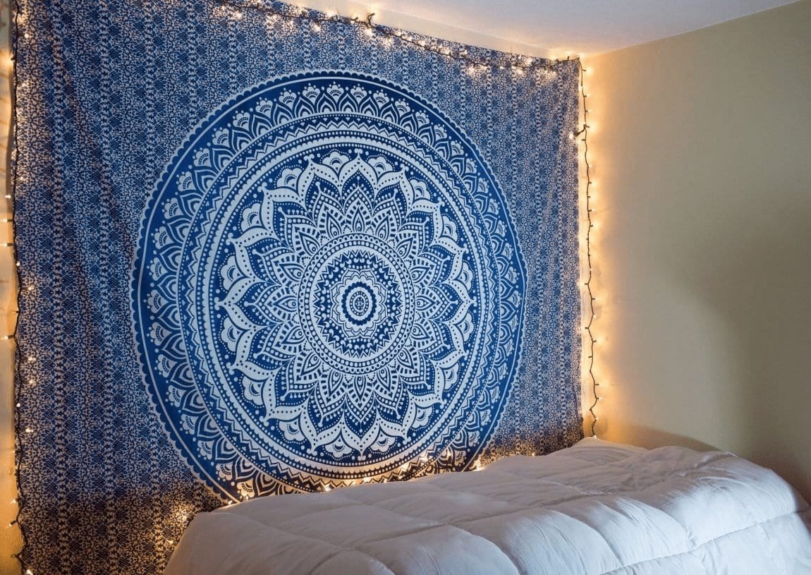 Blue and White Mandala Tapestry