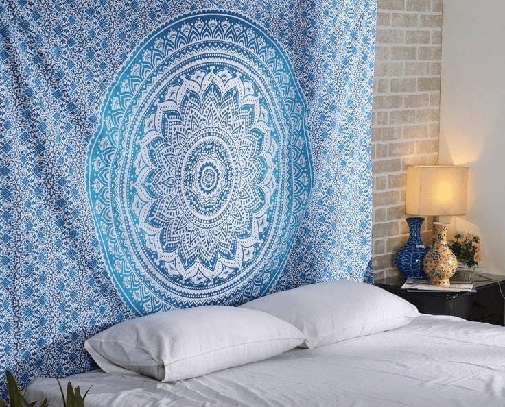 Blue and White Mandala Tapestry