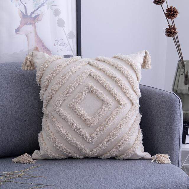 Tassels Beige Pillow Cover