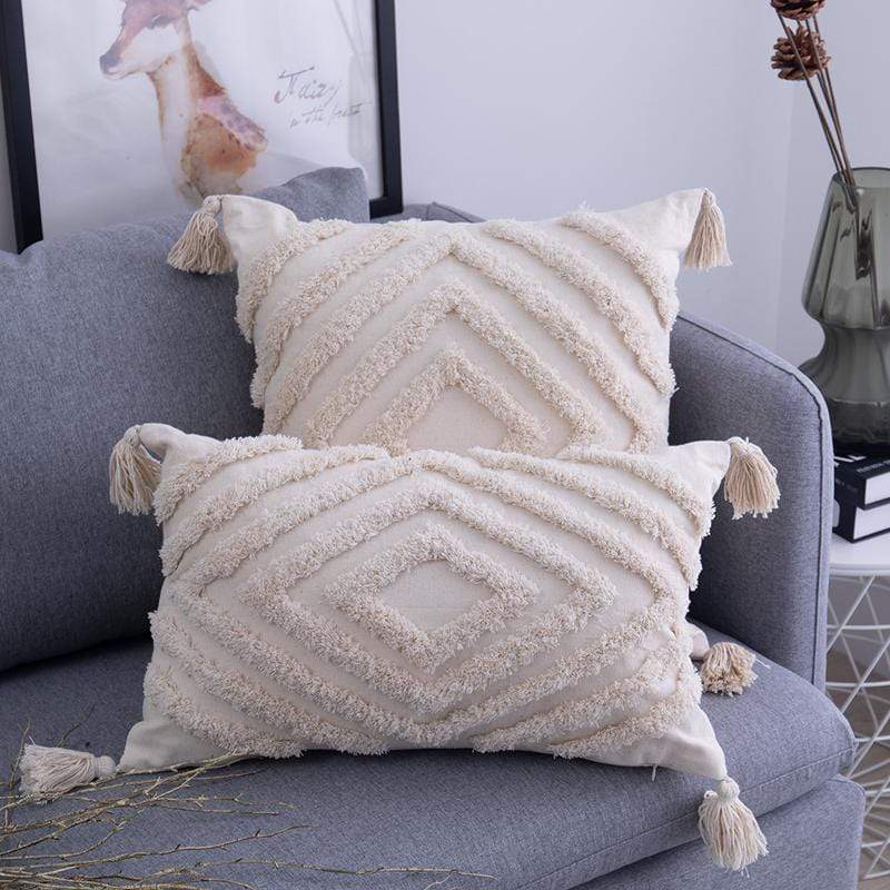 Tassels Beige Pillow Cover