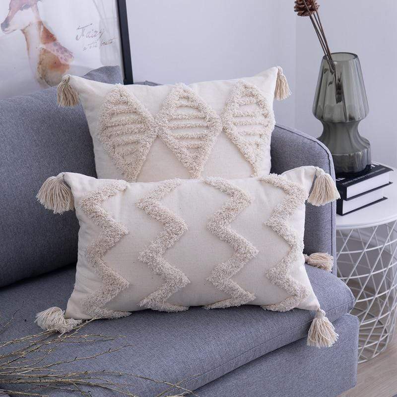 Tassels Beige Pillow Cover