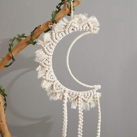 White Macrame Moon Wall Hanging Decor - Wallart